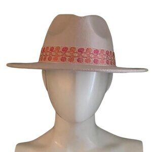 Altar’d State Women's Fedora Hat Beige Pink Feminine Abstract Trim One Size